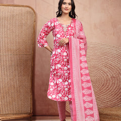 Charming Pink Cotton Straight Kurta Palazzo Set with Embroidery