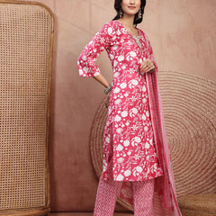 Charming Pink Cotton Straight Kurta Palazzo Set with Embroidery