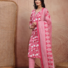 Charming Pink Cotton Straight Kurta Palazzo Set with Embroidery
