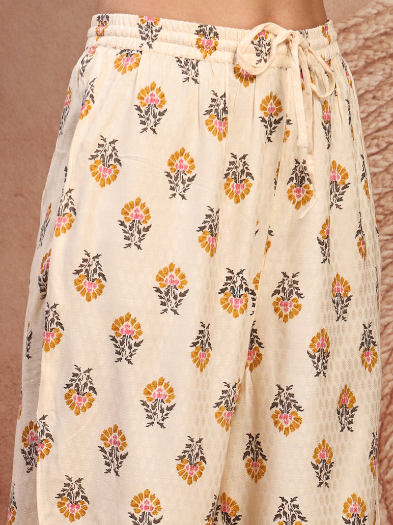 Graceful Cream Viscose Rayon Straight Kurta Palazzo Set with Embroidery