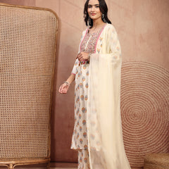 Graceful Cream Viscose Rayon Straight Kurta Palazzo Set with Embroidery
