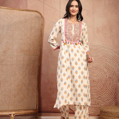 Graceful Cream Viscose Rayon Straight Kurta Palazzo Set with Embroidery