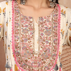 Graceful Cream Viscose Rayon Straight Kurta Palazzo Set with Embroidery