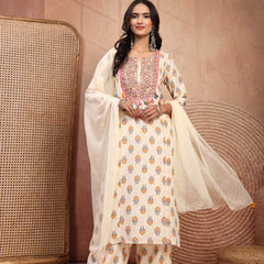 Graceful Cream Viscose Rayon Straight Kurta Palazzo Set with Embroidery