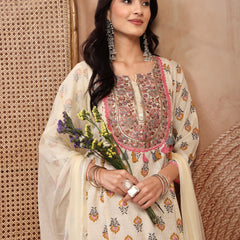 Graceful Cream Viscose Rayon Straight Kurta Palazzo Set with Embroidery