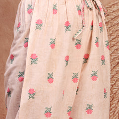 Elegant Peach Cotton Printed Straight Kurta Palazzo Set
