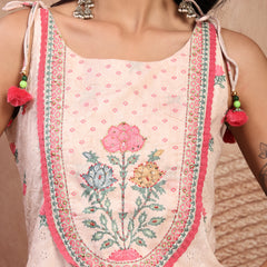 Elegant Peach Cotton Printed Straight Kurta Palazzo Set