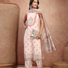 Elegant Peach Cotton Printed Straight Kurta Palazzo Set
