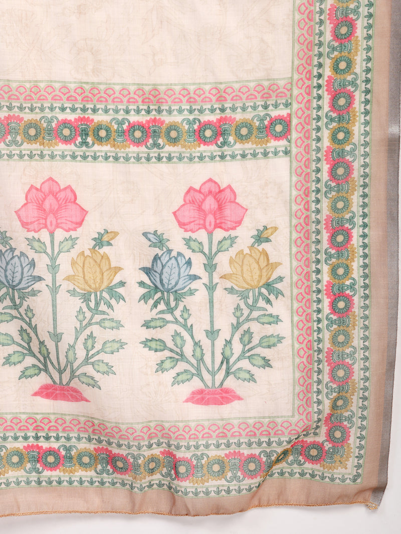 Elegant Peach Cotton Printed Straight Kurta Palazzo Set