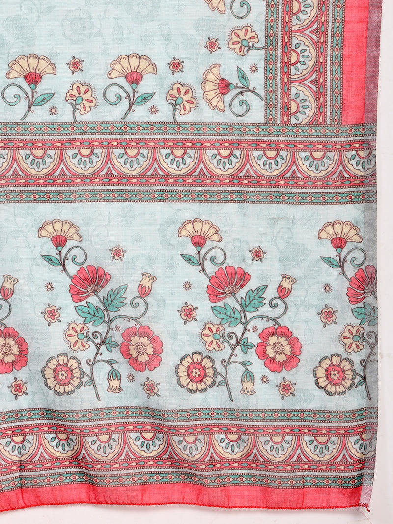 Elegant Green Cotton Printed Straight Kurta Palazzo Set