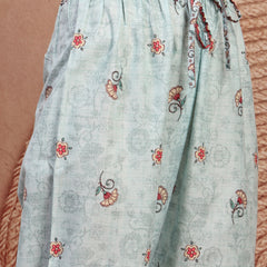 Elegant Green Cotton Printed Straight Kurta Palazzo Set
