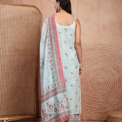 Elegant Green Cotton Printed Straight Kurta Palazzo Set