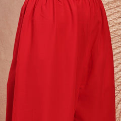 Elegant Red Georgette Straight Kurta Palazzo Set with Embroidery