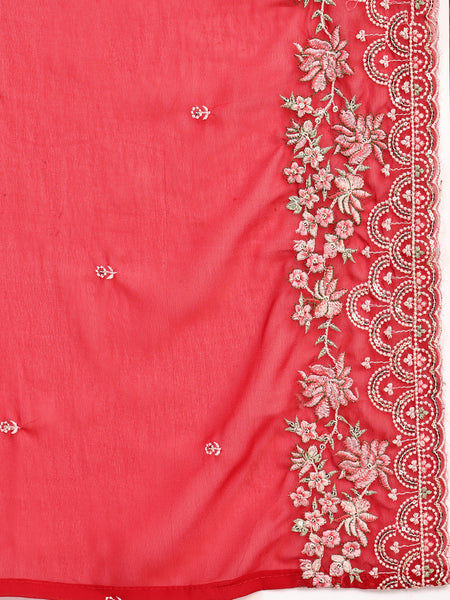 Elegant Red Georgette Straight Kurta Palazzo Set with Embroidery