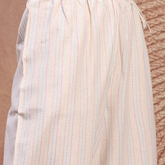 Elegant Off White Cotton Printed Straight Kurta Palazzo Set with Mandarin Collar
