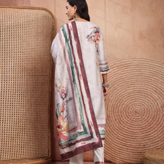 Elegant Grey Cotton Printed Straight Kurta Trouser Set