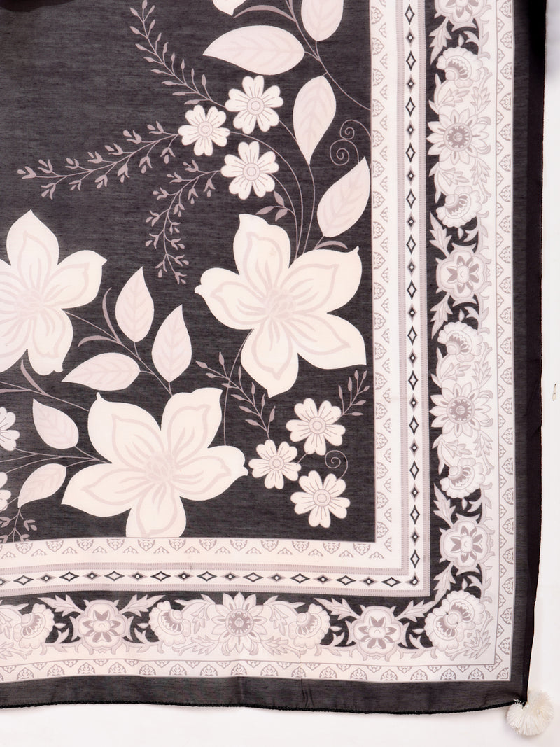 Graceful White Cotton Anarkali Set with Intricate Embroidery & V-Neck