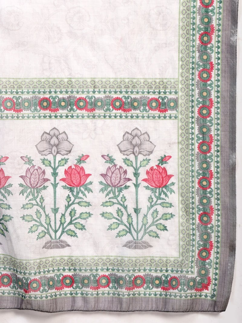 Elegant White Cotton Printed Straight Kurta Palazzo Set