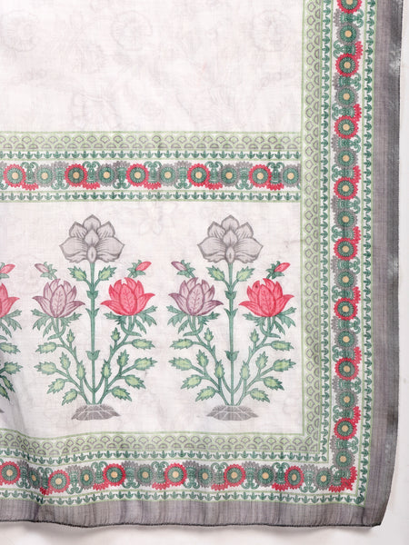 Elegant White Cotton Printed Straight Kurta Palazzo Set