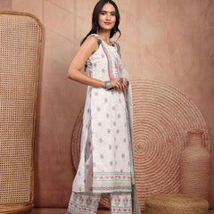Elegant White Cotton Printed Straight Kurta Palazzo Set