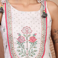 Elegant White Cotton Printed Straight Kurta Palazzo Set