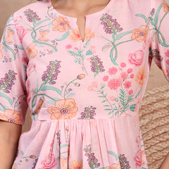 Stylish Pink Cotton Printed Top with Notch Neck