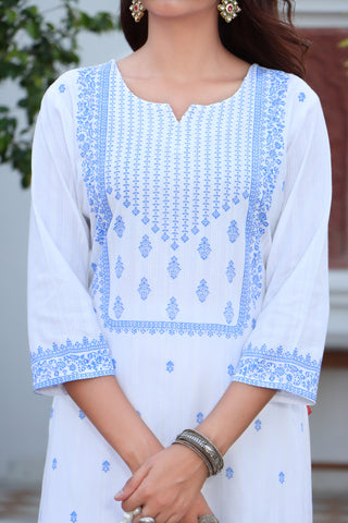 Elegant Women White Ethnic Motif's Print embellished  kurta with  Palazoo & Dupatta  Set