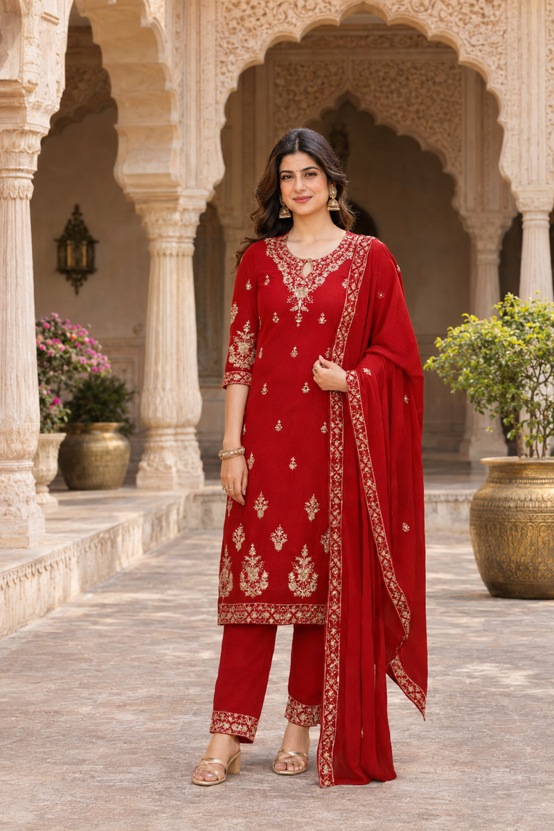 Women Ethnic Motifs Embroidered Regular Gotta Patti Kurta with Trousers & With Dupatta