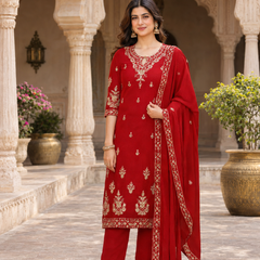Women Ethnic Motifs Embroidered Regular Gotta Patti Kurta with Trousers & With Dupatta
