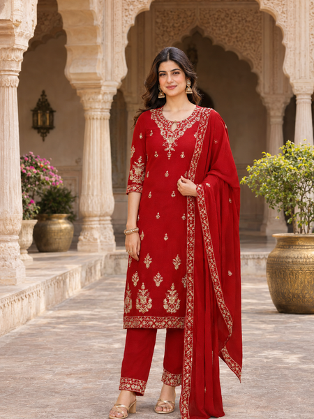 Women Ethnic Motifs Embroidered Regular Gotta Patti Kurta with Trousers & With Dupatta