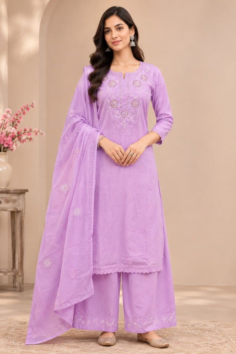 Women  purple   Embroidered Kurta Set with Palazzo  & Matching Dupatta – Traditional Festive Ethnic Wear