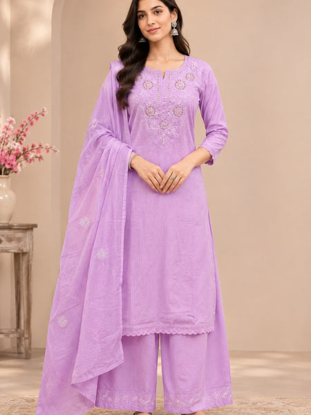 Women  purple   Embroidered Kurta Set with Palazzo  & Matching Dupatta – Traditional Festive Ethnic Wear