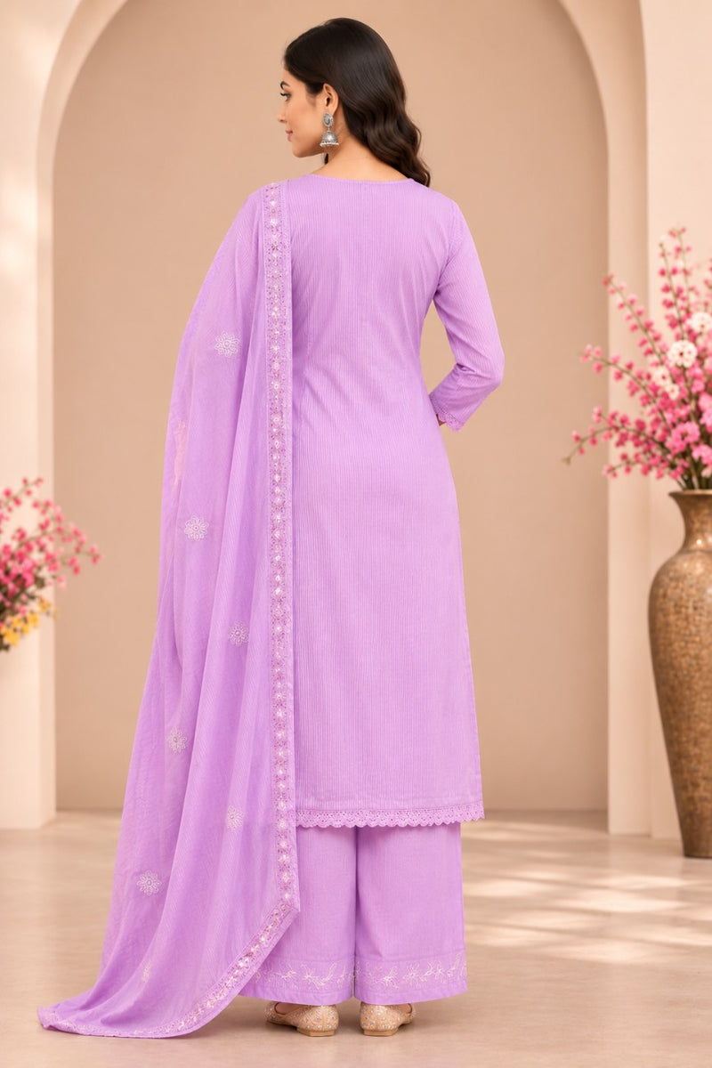 Women  purple   Embroidered Kurta Set with Palazzo  & Matching Dupatta – Traditional Festive Ethnic Wear