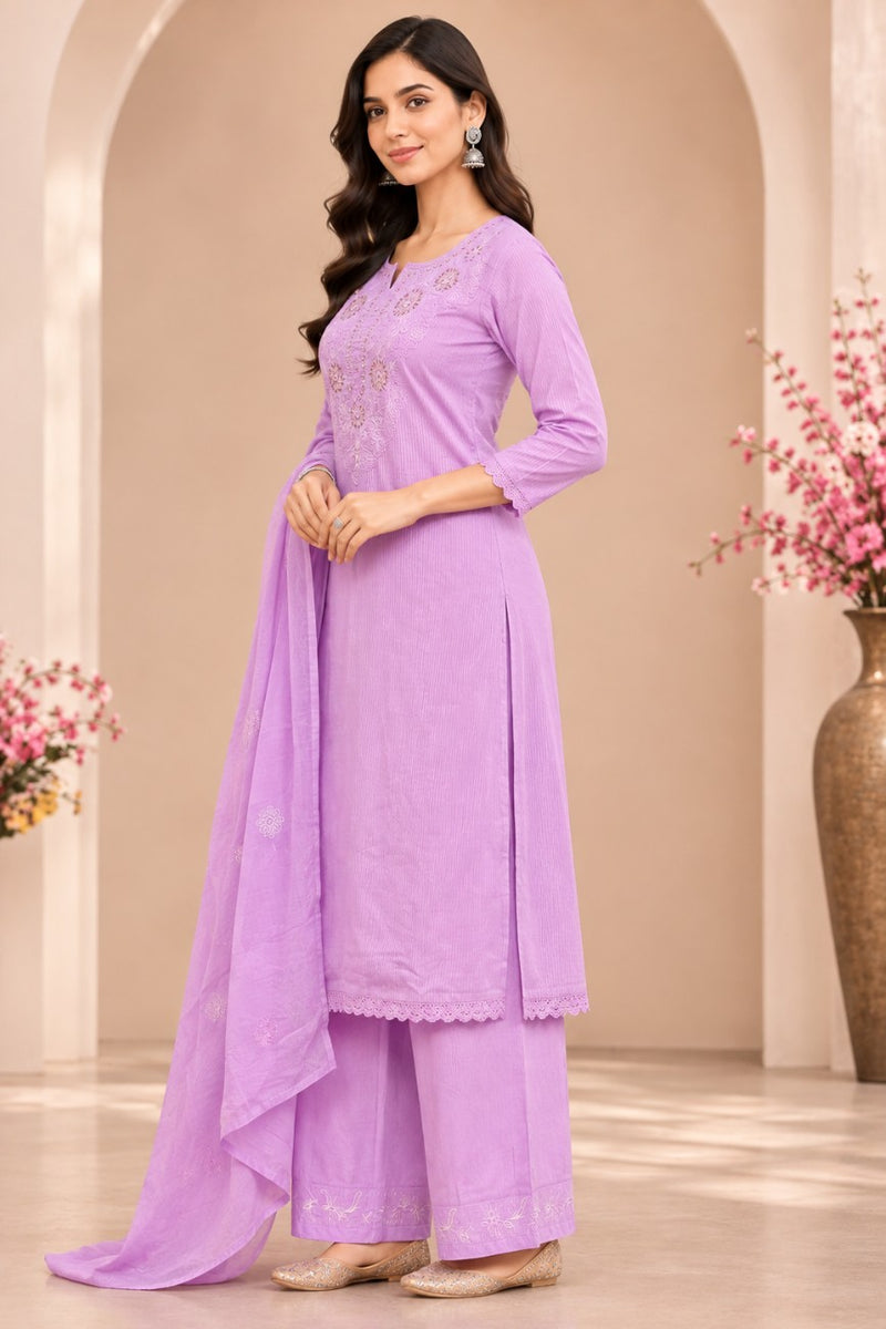 Women  purple   Embroidered Kurta Set with Palazzo  & Matching Dupatta – Traditional Festive Ethnic Wear