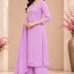 Women  purple   Embroidered Kurta Set with Palazzo  & Matching Dupatta – Traditional Festive Ethnic Wear
