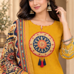 Women Yellow   Embroidered Kurta Set with Palazzo Pants & Matching Dupatta – Traditional Festive Ethnic Wear