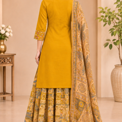Women Yellow    Embroidered Kurta Set with Palazzo  & Matching Dupatta – Traditional Festive Ethnic Wear