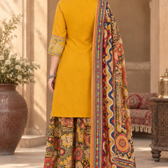 Women Yellow   Embroidered Kurta Set with Palazzo Pants & Matching Dupatta – Traditional Festive Ethnic Wear