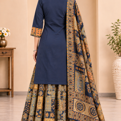 Women blue    Embroidered Kurta Set with Palazzo  & Matching Dupatta – Traditional Festive Ethnic Wear