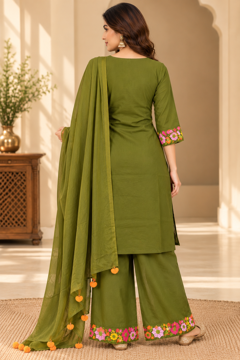 Women’s Turquoise blue    Embroidered Kurta Set with Palazzo Pants & Matching Dupatta – Traditional Festive Ethnic Wear