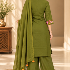 Women’s Turquoise blue    Embroidered Kurta Set with Palazzo Pants & Matching Dupatta – Traditional Festive Ethnic Wear