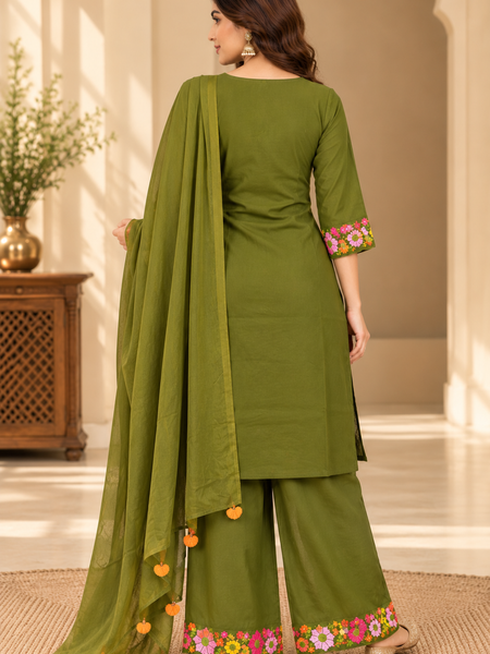 Women’s Turquoise blue    Embroidered Kurta Set with Palazzo Pants & Matching Dupatta – Traditional Festive Ethnic Wear