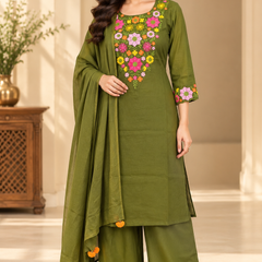 Women’s Turquoise blue    Embroidered Kurta Set with Palazzo Pants & Matching Dupatta – Traditional Festive Ethnic Wear