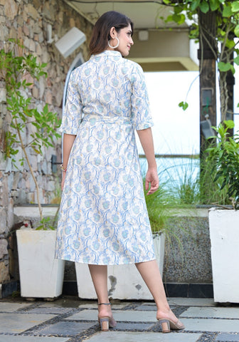 Women White color Floral Printed A-line Dress