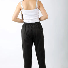 Women Solid Black Regular Cotton Trousers