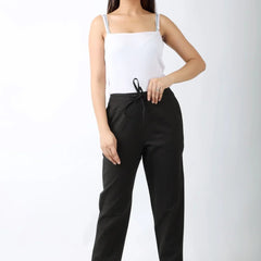 Women Solid Black Regular Cotton Trousers