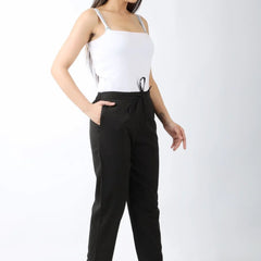 Women Solid Black Regular Cotton Trousers
