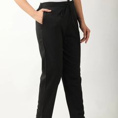 Women Solid Black Regular Cotton Trousers