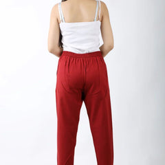Women Meroon Regular Cotton Trousers