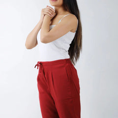 Women Meroon Regular Cotton Trousers